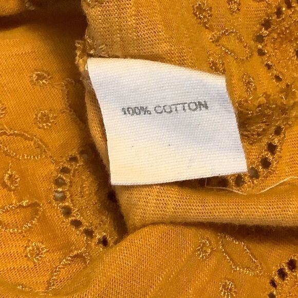 anthropology MUSTARD YELLOW FLATTER SLEEVE EYELET EMBROIDERED COTTON - Picture 2 of 15